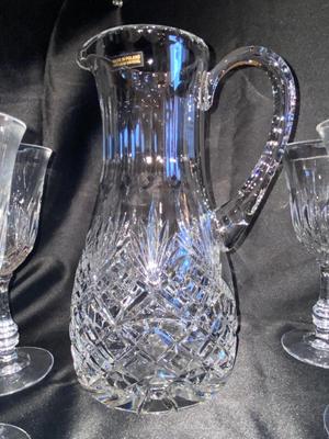 EXQUISITE LEAD CRYSTAL PITCHER AND STEMWARE