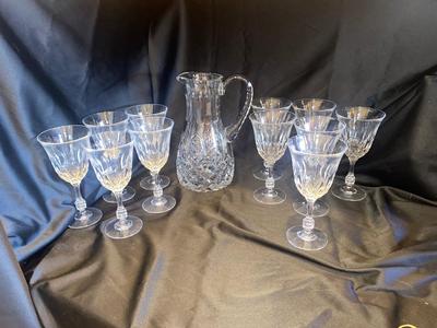 EXQUISITE LEAD CRYSTAL PITCHER AND STEMWARE
