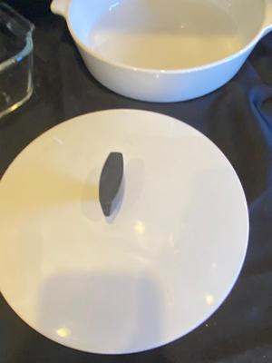 CORNING WARE BUFFET SERVER, GLASS AND TIN BREAD PANS