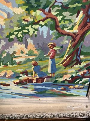 vintage paint by numbers fishing scene