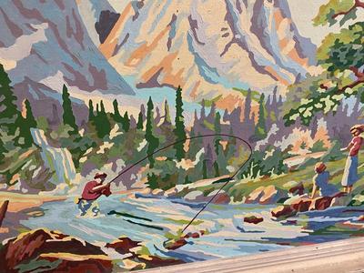 vintage paint by numbers fishing scene