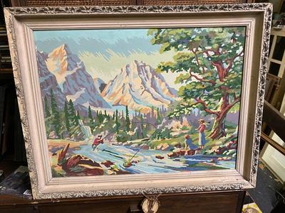 vintage paint by numbers fishing scene