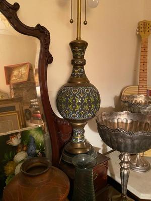 VIntage Marbro Moorish cloisonne brass lamps