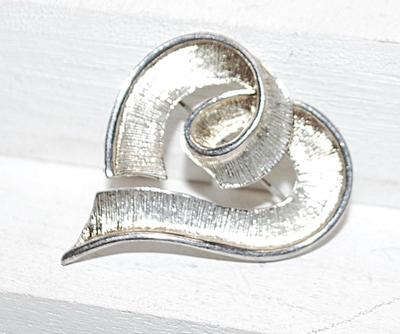 Brushed Metal "Heart Ribbon" BROOCH (1½" x 1½")