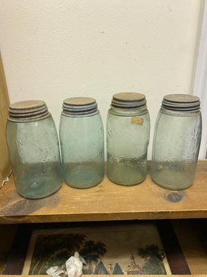 4 Antique Ball Mason Patent Nov 30th 1858 Quart Canning Jar With ZINC Lid LOT #2