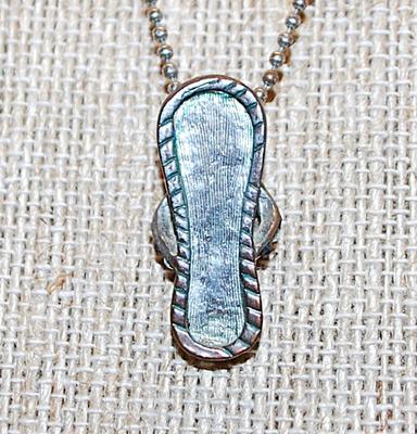 Vintage Style Bejeweled SANDAL PENDANT (1") on a Silver Tone Necklace Chain 15" L