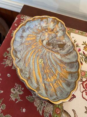 STANGL Pottery Hand Painted 22K Gold Shark Eye Snail Shell Dish