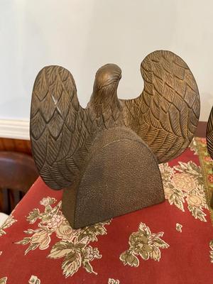 Set of 2 Vintage American Bald Eagle Bookends Cast Brass