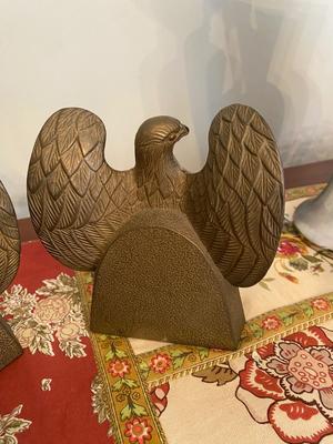 Set of 2 Vintage American Bald Eagle Bookends Cast Brass