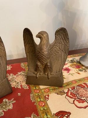 Set of 2 Vintage American Bald Eagle Bookends Cast Brass