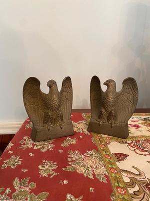 Set of 2 Vintage American Bald Eagle Bookends Cast Brass