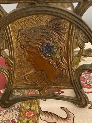 VINTAGE ART NOUVEAU LADY EXPANDING SLIDING RACK BRONZE GILT BOOKENDS