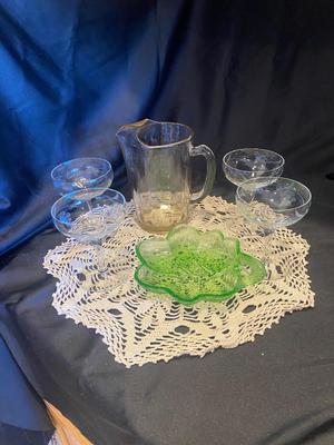 VINTAGE GLASSWARE AND DOILY