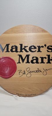 Makers Mark signed bourbon barrell head sign