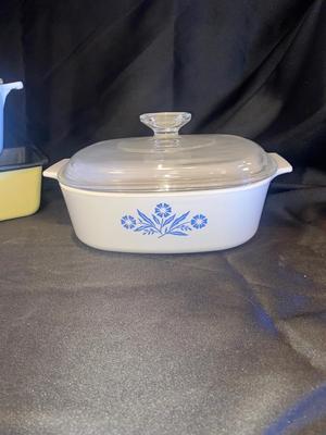 CORNING WARE BAKING DISHES AND ENAMEL WARE BREAD PAN