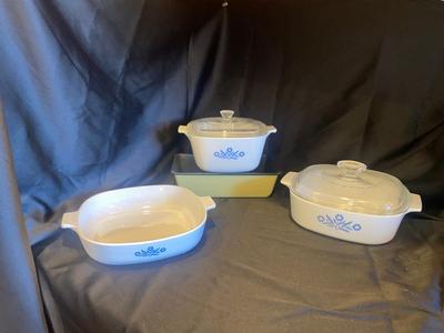 CORNING WARE BAKING DISHES AND ENAMEL WARE BREAD PAN