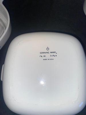 CORNING WARE BAKING DISHES AND ENAMEL WARE BREAD PAN