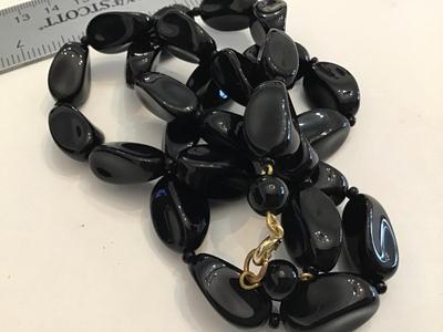 Vintage Knotted Black Glass Necklace