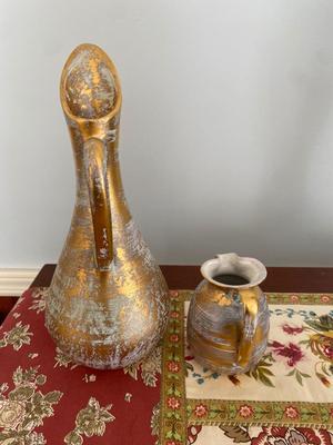 Two Gold brushed Stangl pitchers