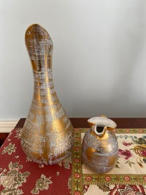 Two Gold brushed Stangl pitchers