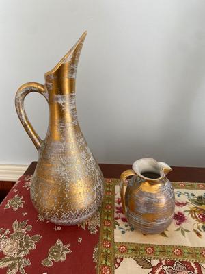 Two Gold brushed Stangl pitchers