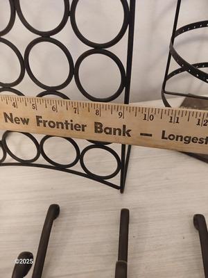 Assortment of metal organizing racks - Hooks - Coffee pod organizer and more