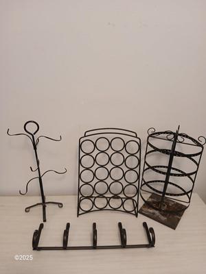 Assortment of metal organizing racks - Hooks - Coffee pod organizer and more
