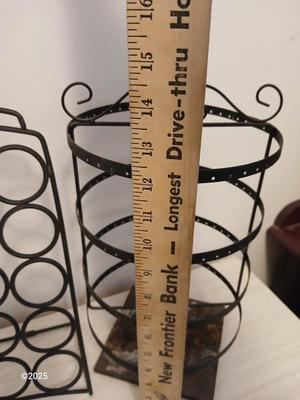 Assortment of metal organizing racks - Hooks - Coffee pod organizer and more