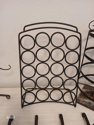 Assortment of metal organizing racks - Hooks - Coffee pod organizer and more