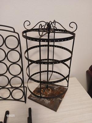 Assortment of metal organizing racks - Hooks - Coffee pod organizer and more