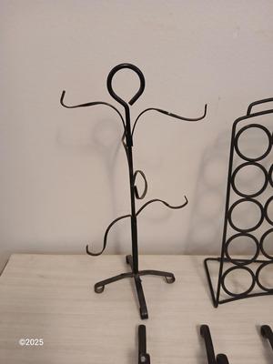 Assortment of metal organizing racks - Hooks - Coffee pod organizer and more