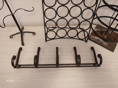 Assortment of metal organizing racks - Hooks - Coffee pod organizer and more