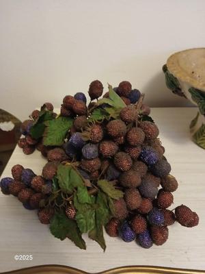 Vintage fruit bowl with grapes Grape themed religious wall hanging and a recipe box
