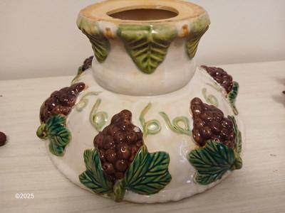 Vintage fruit bowl with grapes Grape themed religious wall hanging and a recipe box