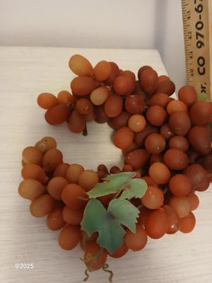 Vintage fruit bowl with grapes Grape themed religious wall hanging and a recipe box