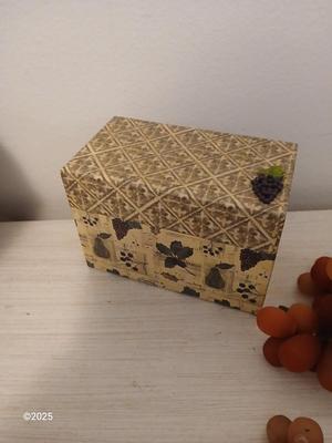 Vintage fruit bowl with grapes Grape themed religious wall hanging and a recipe box
