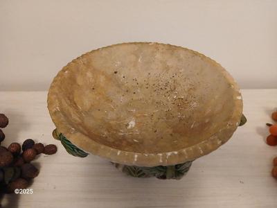 Vintage fruit bowl with grapes Grape themed religious wall hanging and a recipe box