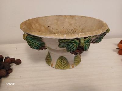 Vintage fruit bowl with grapes Grape themed religious wall hanging and a recipe box