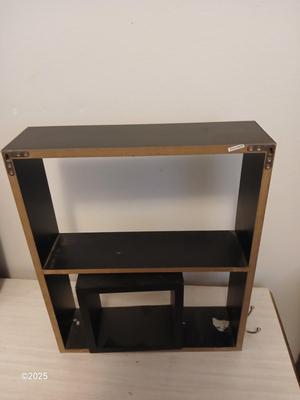 Wall shelf, wall ledge, picture frames and three plate stands