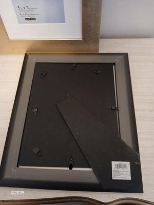 Wall shelf, wall ledge, picture frames and three plate stands