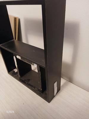 Wall shelf, wall ledge, picture frames and three plate stands