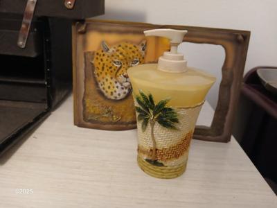 Black jewelry box - Jungle themed soap dispenser and a picture frame
