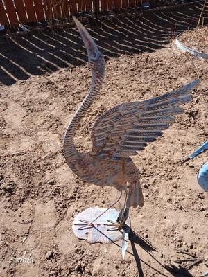 Two metal yard art birds
