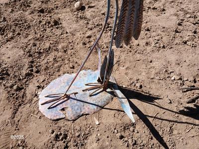 Two metal yard art birds