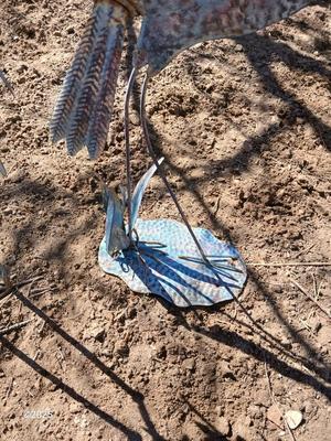 Two metal yard art birds