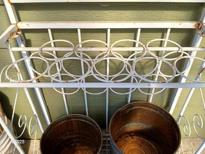 Metal bakers rack style planting station with flowerpot and more