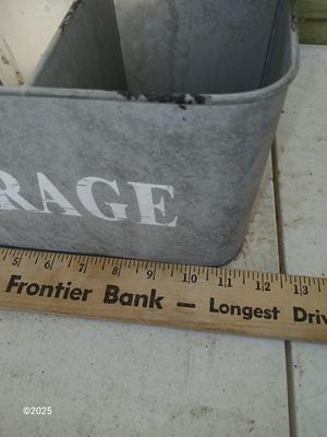 Six slot galvanized metal storage bin with three-tiered mesh hanging baskets
