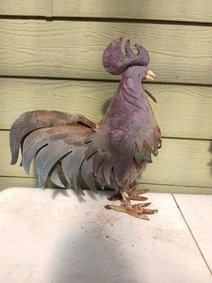Chickens that don't eat much - Two rusty old roosters - yard art