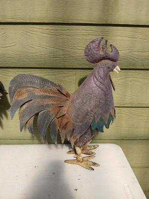 Chickens that don't eat much - Two rusty old roosters - yard art