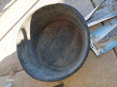 Large livestock rubber feed / water bowl with two new large gate hinges and a rope